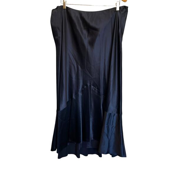 Lauren Ralph Lauren Silk Maxi Skirt Navy Blue Satin Bias Cut Hem Plus Size 20W - Picture 1 of 7
